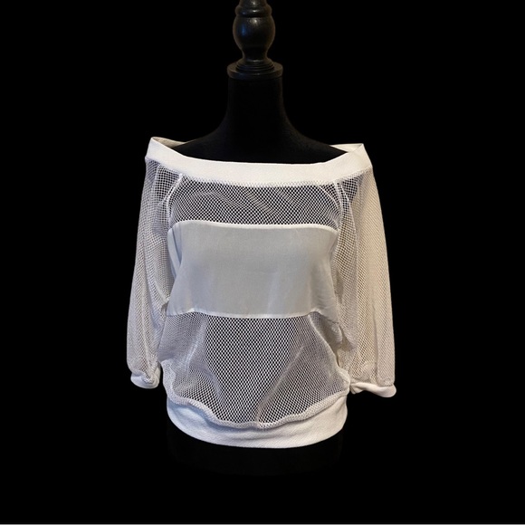 NWOT Beware! White Mesh Net Sheer Top Women’s Size Large - Picture 3 of 16